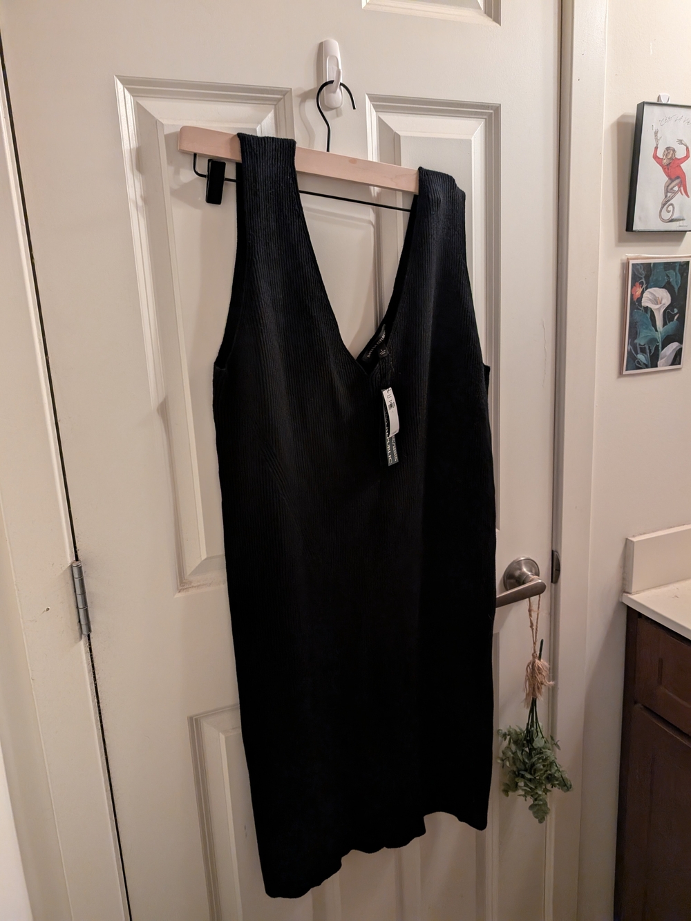 NWT Banana Republic Black V-Neck Midi Sheath Knit Dress